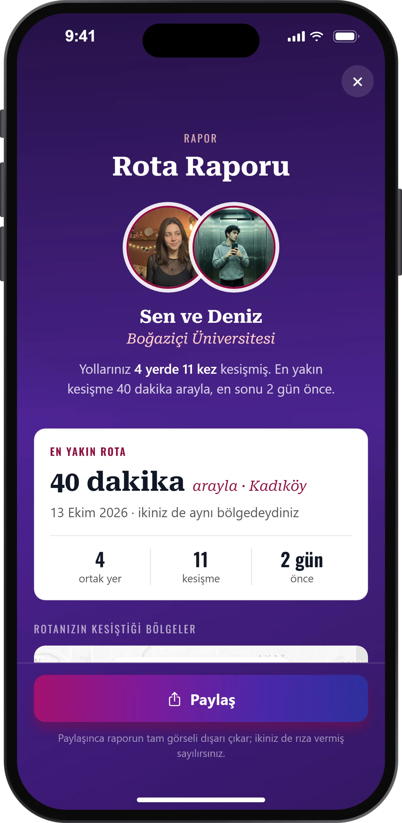 Rota raporu: Sen ve Deniz, yollarınız 4 yerde 11 kez kesişmiş