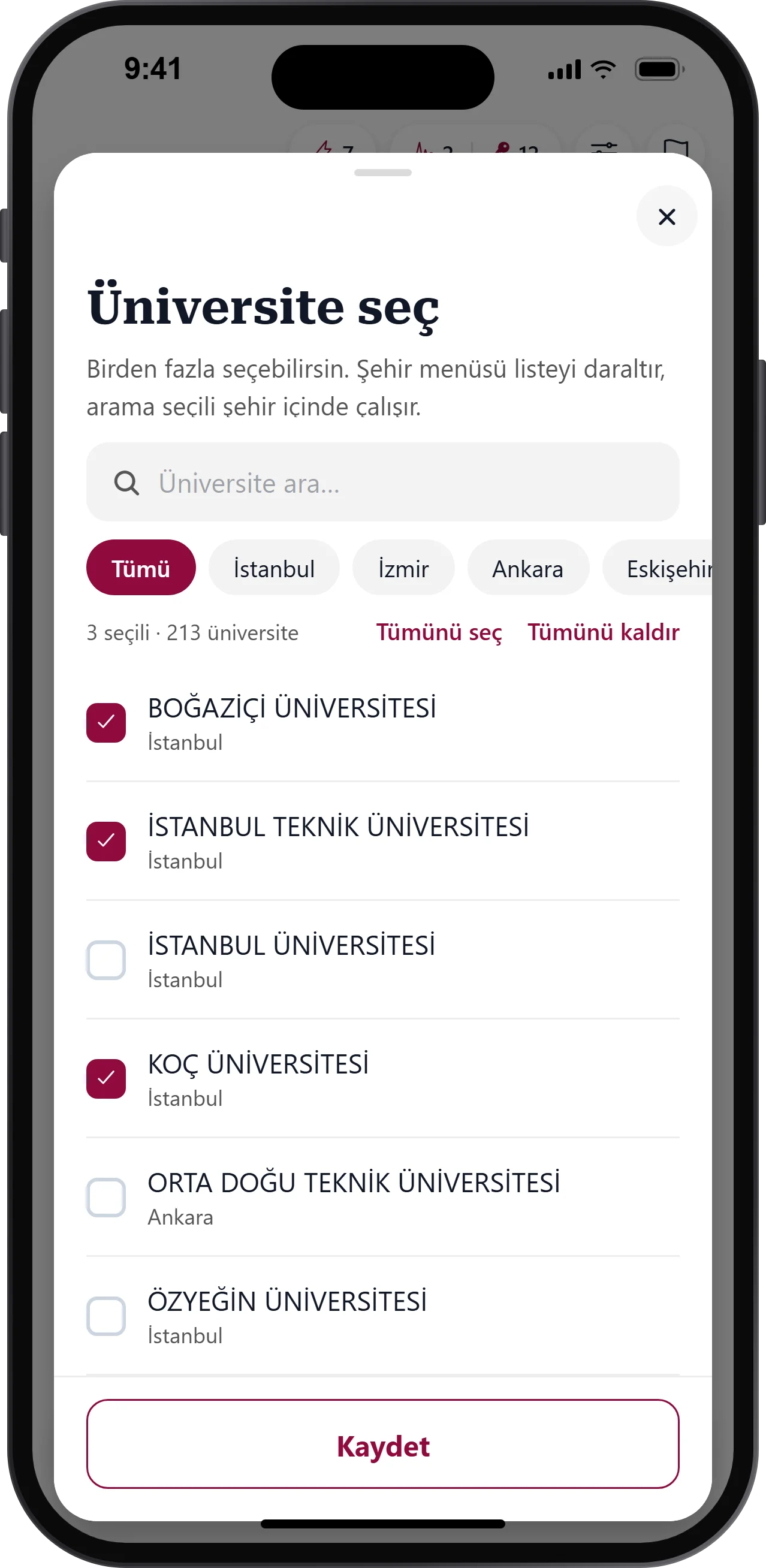 Keşfet ayarları: 213 üniversiteden seçim